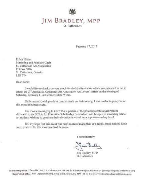 Letter from Jim Bradley, MPP