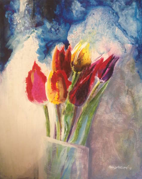Spring Tulips (acrylic and ink) by Astrid Akkerman