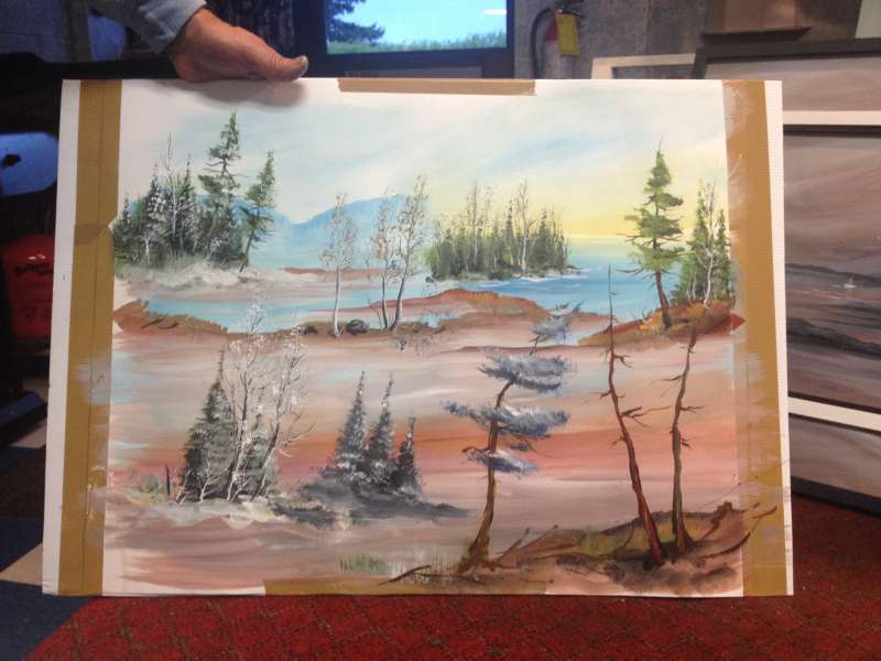 Paintbrush  Exercise painting with added evergreens and snow