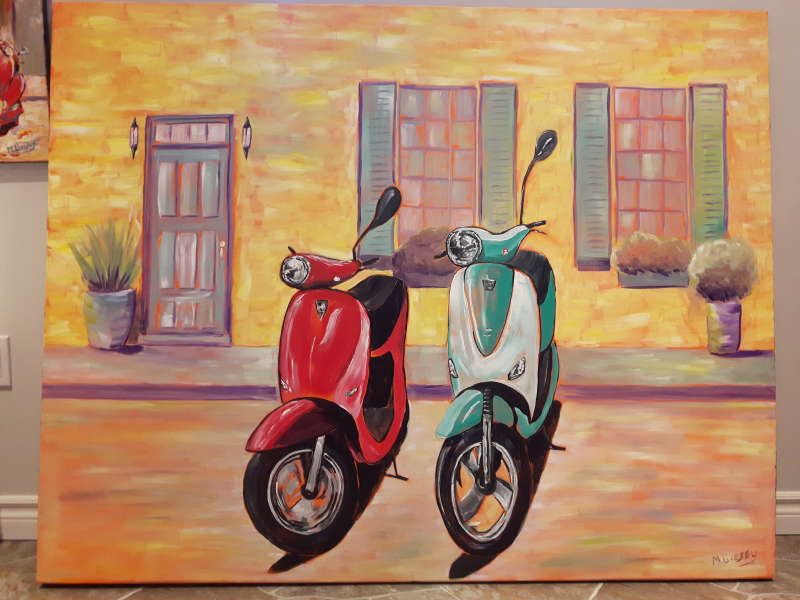 Scooters, acrylic, 46" x 58" - Mike Livesey