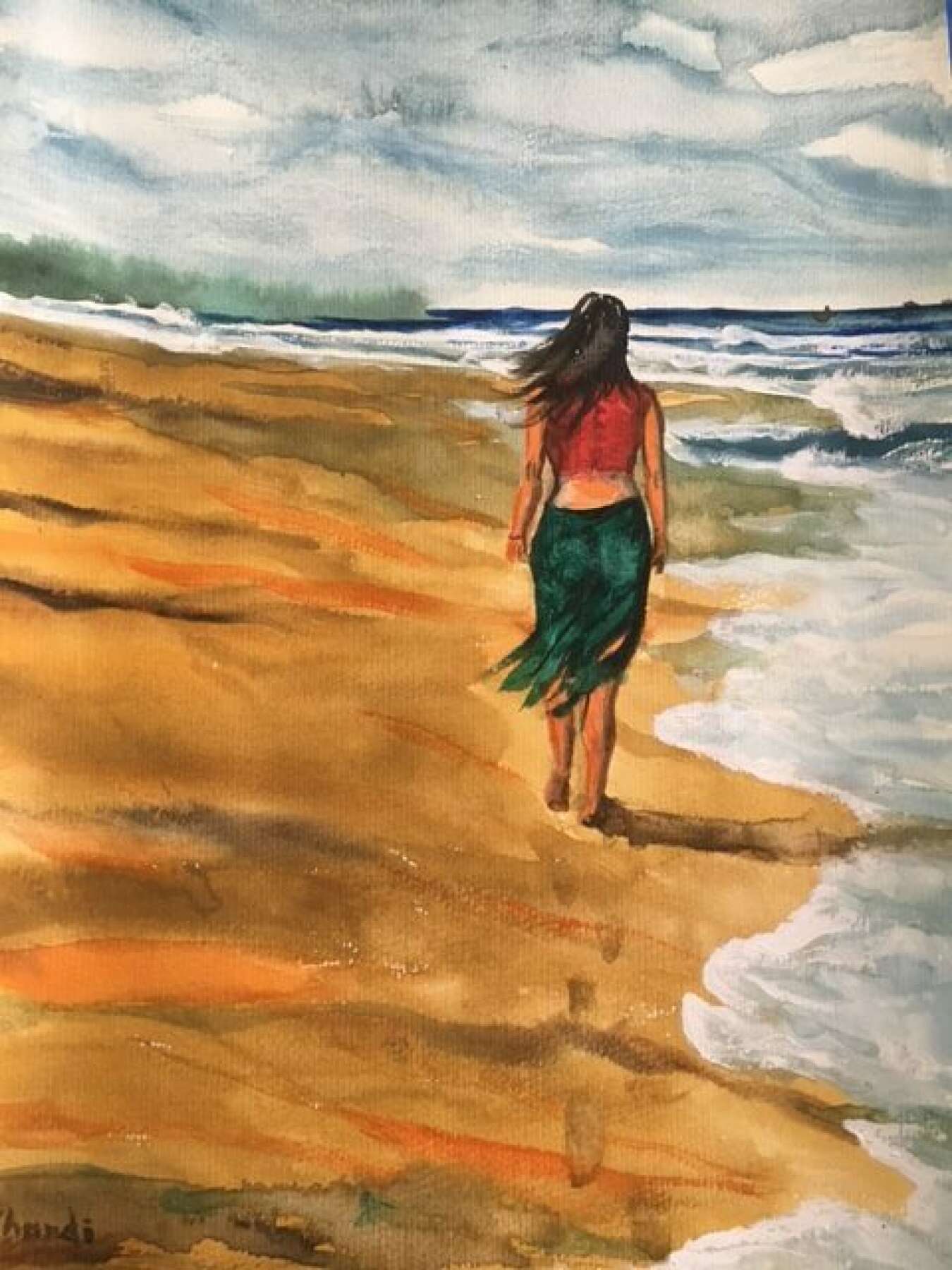 Walk on the Beach – Watercolor, 14 X 11 inches