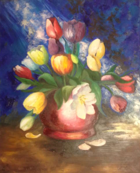Tulip Beauty (oils on canvas) by Pam Duncan