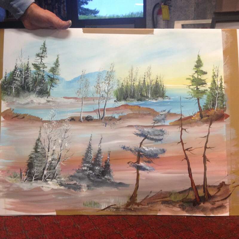 Paintbrush  Exercise painting with added evergreens and snow