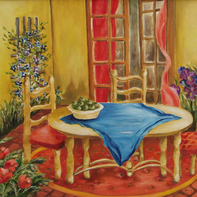 Summer Patio, oil, 35" x 45" - Nancy Haskell