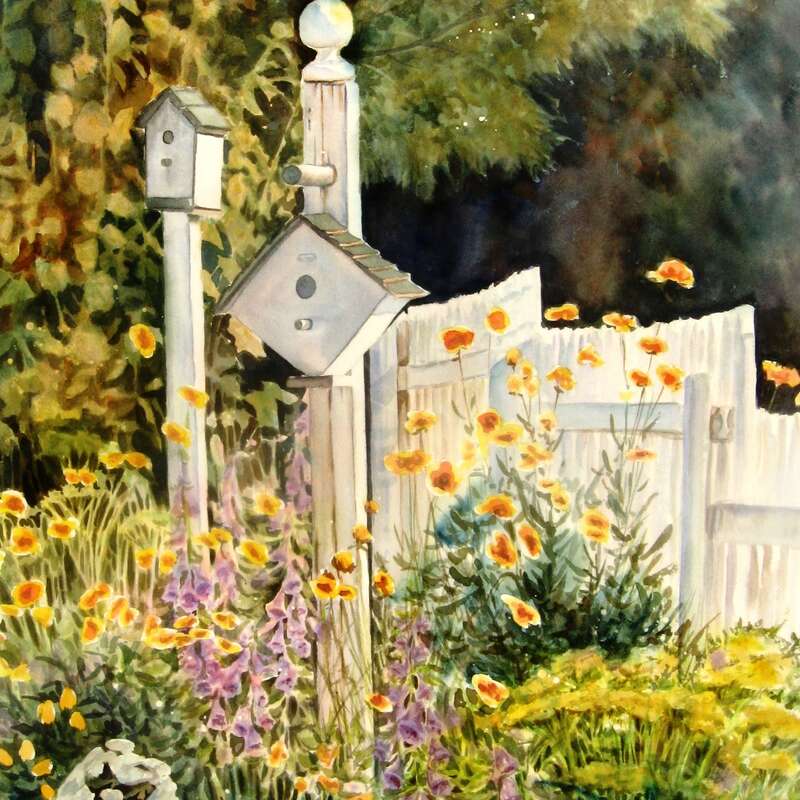 Summer Cottages 1, watercolour, 42.5" X 30" - Bev Sneath